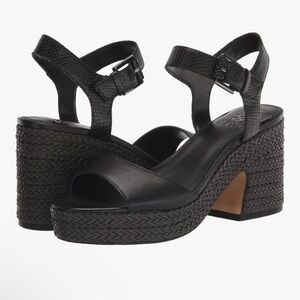 Vince Camuto Ranneli Black Leather Wedge Espadrille Sandals